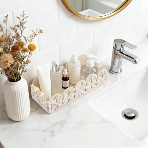 Mkono Macrame Storage Basket, Toilet Paper Holder Boho Decor, 2 Pack Ivory