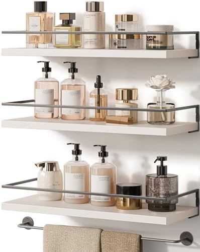 Onlysky Bathoom Shelves, Floaiting Shelves for Bathroom, Set of 3, Bathroom Shelf Wall Mounted (White Grey, 15.7 Inches,