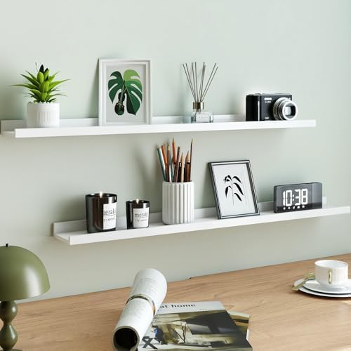 White Floating Shelves for Wall Decor, 36 in Shelf with Lip Set of 2