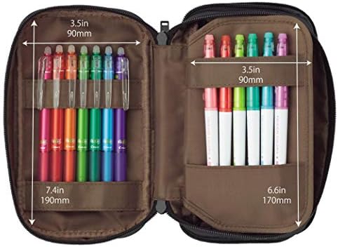 LIHIT LAB Large Capacity Triple Zipper Pencil Case For School Office College, Big Capacity 8 Compartments Pencil Bag Holder Adults Teen Boys Girls, Travel Cosmetics Storage, Jet Black (A7556-124)