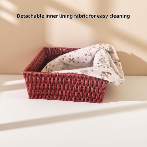 Wicker Woven Baskets With Liner, 3Packs Small Square Decorative Shelf Basket For Home Storage And Organizing (vintage re