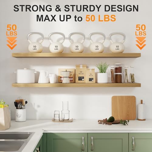 Fun Memories 55 Inch Floating Shelves for Wall 2 Pack Shelves for Bedroom|Kitchen|Bathroom Wall Mounted Rustic Wood Floa