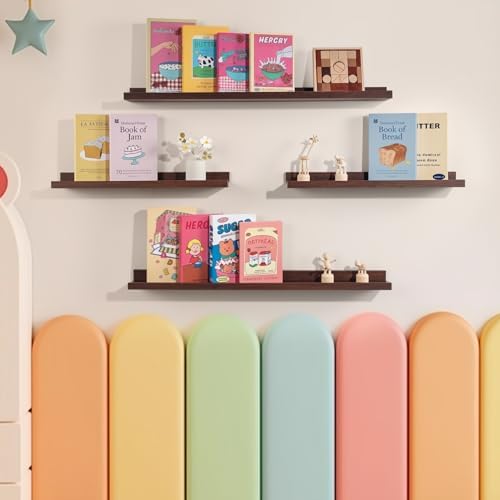 NEXHOME PRO Floating Shelves for Wall Set of 4,24 Inches Picture Ledge Shelf, Kids Bookshelf Wall Mounted for Living Roo