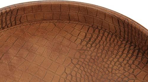 HofferRuffer Faux Leather Round Serving Tray, Vegan Croco Leather Decorative Food Tray for Storage Drinks, Snack & Cosme