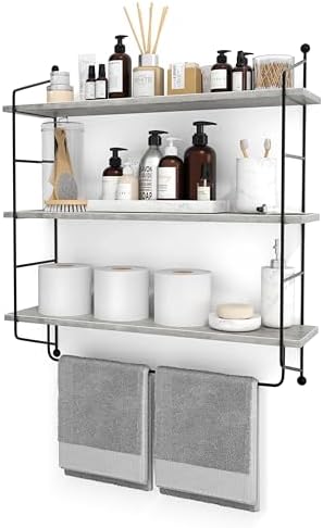Sorbus 3-Tier Floating Shelves for Wall, Bathroom Storage & Decor (Gray)
