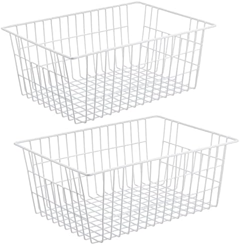 iPEGTOP Wire Storage Freezer Baskets, Set of 2 Large 15.4" Household Metal Organizer Storage Bins Basket for Kitchen Cab