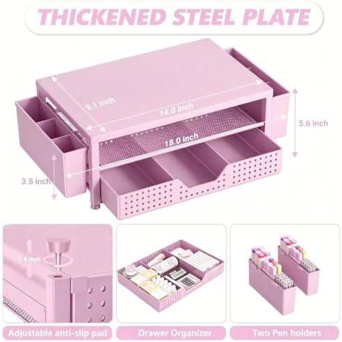 OPNICE Desk Organizers and Accessories, Computer Monitor Stand Riser with Drawer and 2 Pen Holders, Printer & Laptop Sta