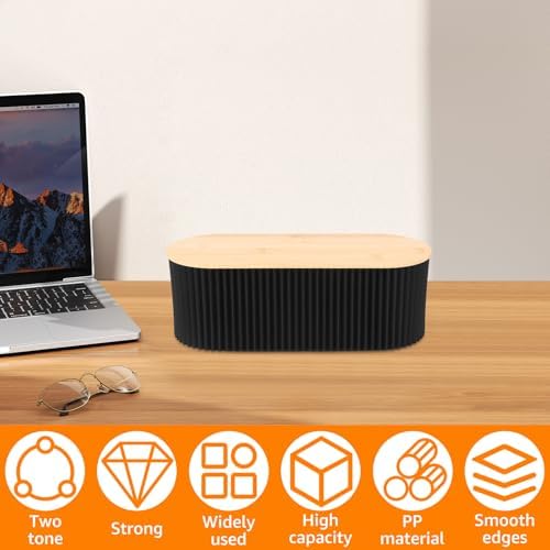 2Pcs Cable Management Box, 13 × 5.12 × 4.33 inch Plastic Cord Hider Box with Wood Lid, Hidden Storage Cord Organizer Box