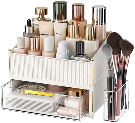 INVSSENE Stackable Makeup Organizer Countertop, Storage Perfume Skincare Cosmetic Lipstick Face Mask Makeup Brush Palett