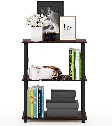 Furinno Turn-N-Tube 3-Tier Compact Multipurpose Shelf Display Rack with Classic Tube, Dark Cherry/Black