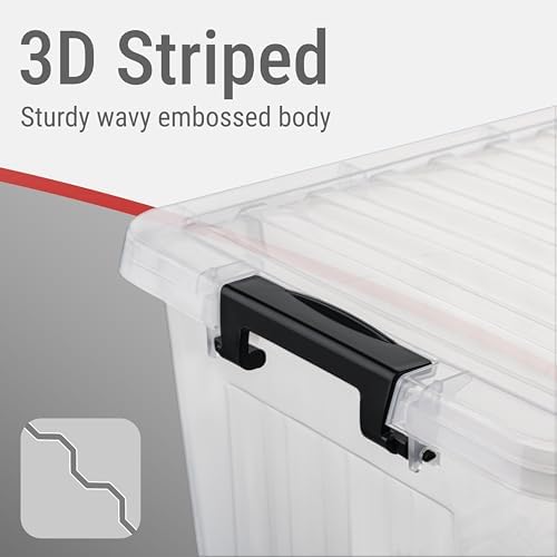 Cetomo Plastic Storage Bins, Lidded Storage Box with Strip for Home Office Dorm, Stackable, Clear, 18Quart-6 Pack