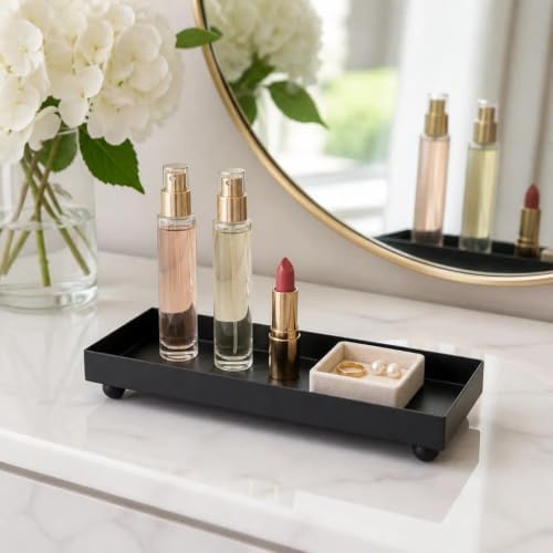 11.4"x4.3" Matte Black Rectangular Metal Tray, Candle & Jewelry Organizer