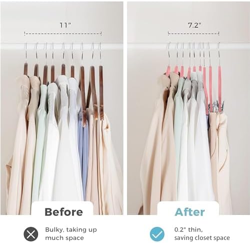 VECELO 20 Pack Velvet Clothes Hangers with Adjustable Clips,Heavy-Duty Non Slip & Space-Saving with 1 Magic Hangers & 2 Tie Rack for Suit Coat Pants Skirt Dresses