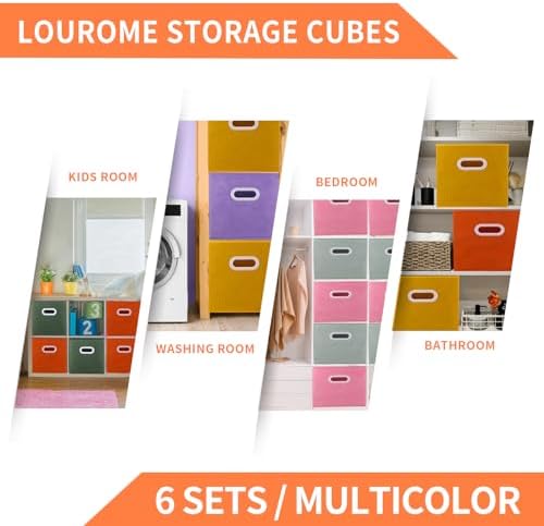Lourome 11 inch Cube Storage Organizer, 6Color 6 Pack, with Handle
