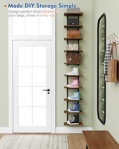 Harwaya 5 Tier Wall Bookshelf Unit for Bedroom Books, Large Floating Book Shelves Wall Mounted, Rustic Wood Lack Tiered 