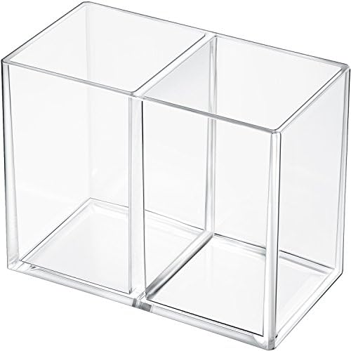Gejoy 1 Pcs Acrylic Pencil Pen Holder for Desk, Clear 2 Compartment