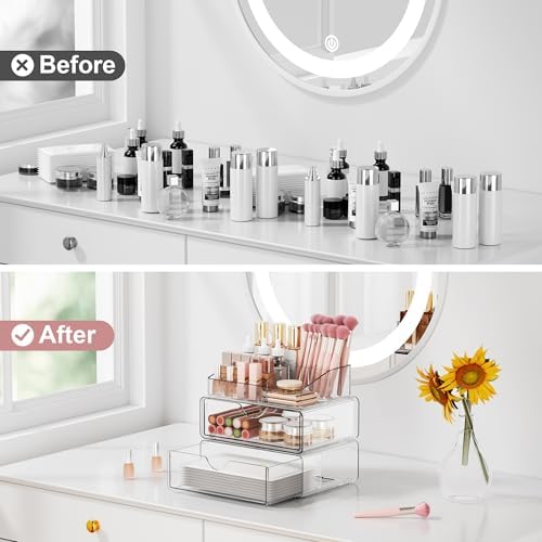 Bathroom Counter Organizer Clear - 3Pcs Stackable Makeup Countertop Organizer for Vanity - Multi-Purpose Skin Care Lipst