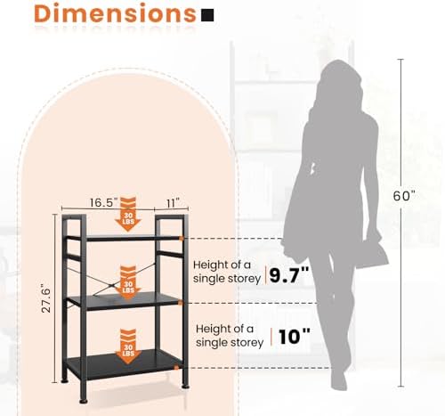 Sweetcrispy 3 Tier Bookshelf, Bookcase Shelf Storage Organizer, Black