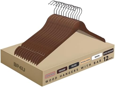Wooden Top Hangers with 360° Swivel Hook, Walnut, 12-Pack