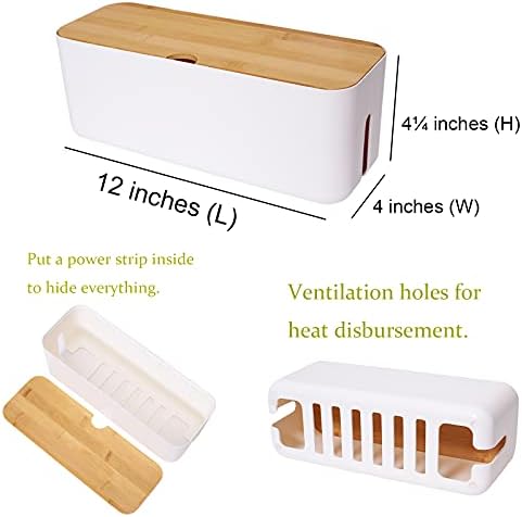Changsuo Cable Management Box Small White, Extension Cord Organizer for Power Stripe Surge Protector Wire Management Con