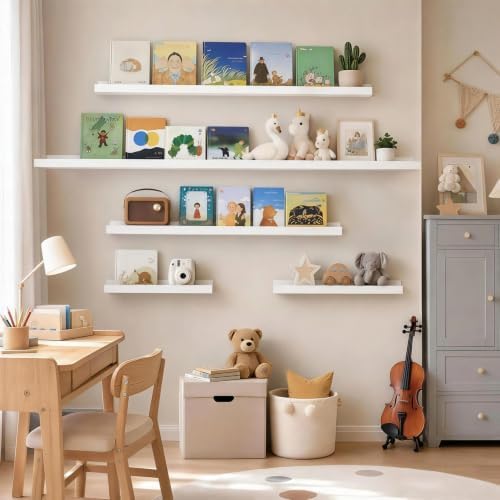 24inch Long Floating Shelves for Wall Decor, 3-Set Shelves with Lip, White