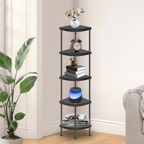 Qupui 5 Tier Plastic Corner Shelf Stand, 54” Tall 90° Right Angle Corner Bookshelf, Multipurpose Plant Display Rack, Hom