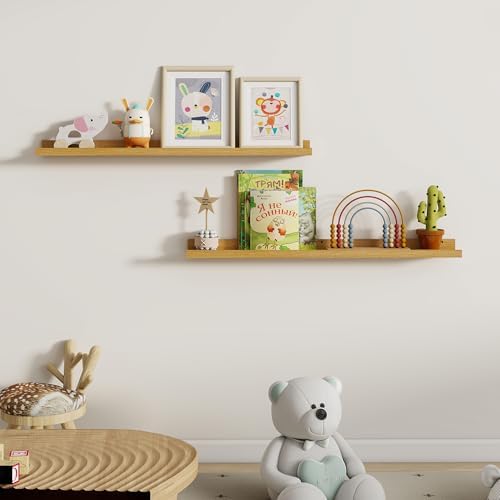 Dreamland Picture Ledge Shelf for Wall, Floating Shelves Set of 2, 36 Inch Long Floating Shelves with Lip for Living Room, Bedroom, Bathroom, Kitchen, Oak