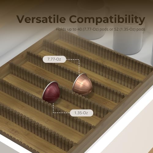 for Nespresso Vertuo Capsules Bamboo Coffee Pod Drawer Organizer