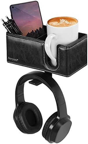 Under Desk Cup Holder Clamp on Cup Holder PU Leather Clip on Desk Organizer