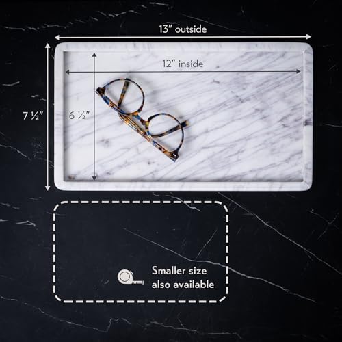 Cork & Mill Marble Tray for Bathroom Vanity, White, Large 13 x 7.5 Inch