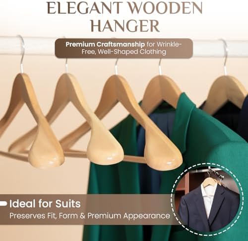 GVTECH Premium Wooden Hangers [6 Pack] - Wide-Shoulder Hangers for Heavy Garments – Non-Slip Suit Hangers with 360-Degree Swivel Hook for Coats, Blazers, and Jackets (Natural)