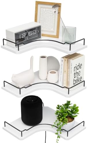 L-Shaped Corner Floating Shelves Wall Mounted Set of 3,White
