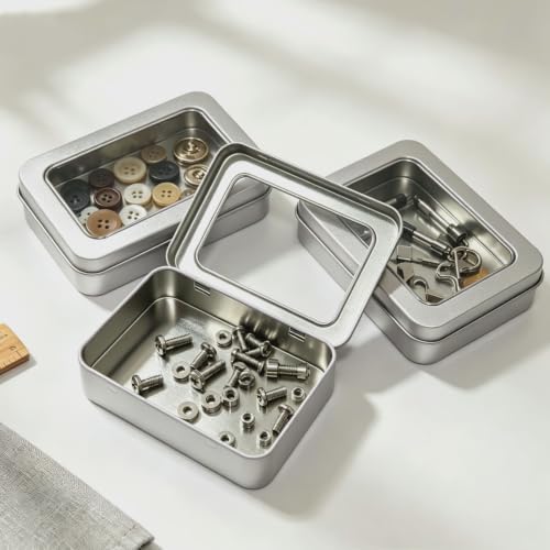 24 Pack Metal Storage Organizer Tins, Silver, 4.5 x 3.3 x 0.87 inches