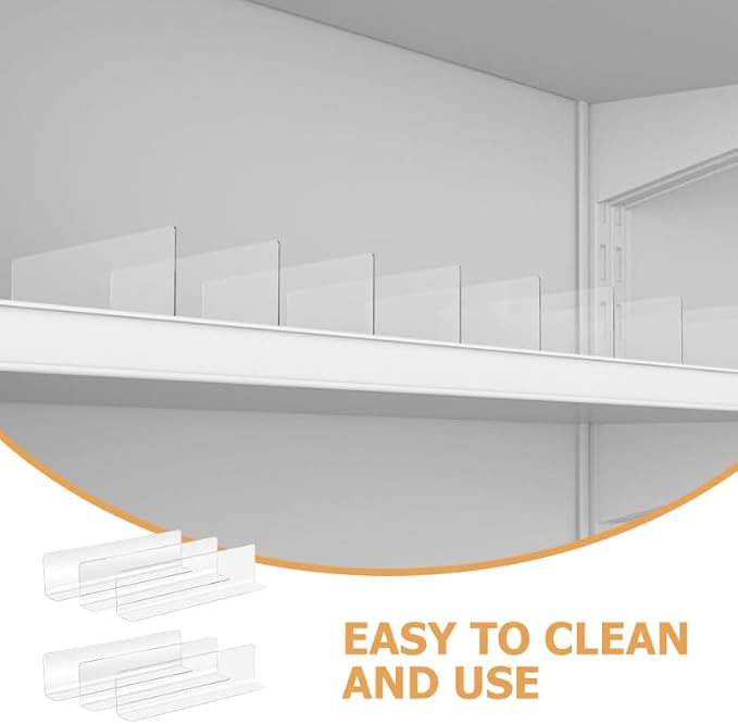 VOSAREA Plastic Shelf Dividers 6pcs Clear Acrylic L Shaped Separator Transparent Organizer Divider for Commodity Classification Cabinets Shelf Store 26cm