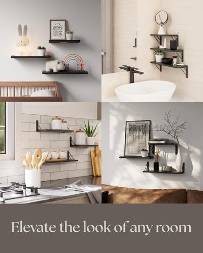 BAYKA Wall Mounted Floating Shelves, Wood Floating Wall Shelf for Books & Decor, Small Space-Saving Display & Organizer（