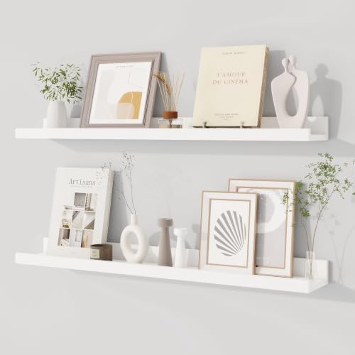 Dreamland Picture Ledge Shelf for Wall, Floating Shelves Set of 2,30 inch Long Floating Shelves with Lip for Living Room,Bedroom,Bathroom,Kitchen,White