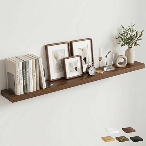 55In Floating Shelves for Wall, 6.5"D Wood Storage Shelves, Walnut Finish