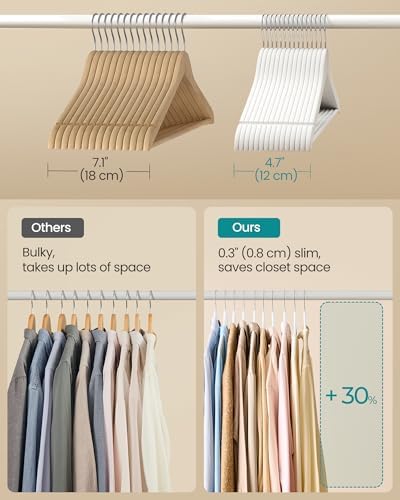 SONGMICS Wooden Hangers, 30 Pack, Basic Wood Clothes Hangers, Space Saving