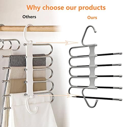 Upgrade Azeroth Pants Hangers 4 Pack Space Saving S-Type Stainless Steel Clothes Pants Hangers,Anti-Slip Design,Clothes Closet Storage Organizer for Pants Jeans Trousers Skirts Scarf