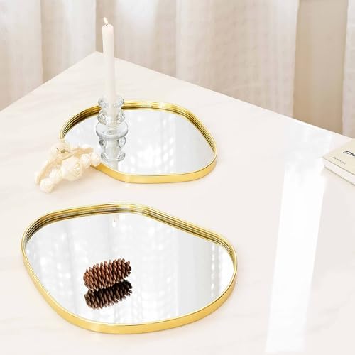 Perfum Trays,Gold Mirror Tray,Vanity Decorative Tray,Non Slip Potato-Shaped Perfume Organizer for Jewelry,Bathroom,Coffe