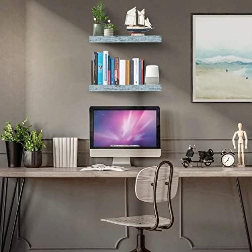 Sorbus 16 Inch Wood Floating Shelves for Wall (2 Pack, Blue)