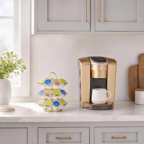 Rotating Coffee Pod Holder for Keurig Pods, Heavy-Duty K Cup Holder, Gold