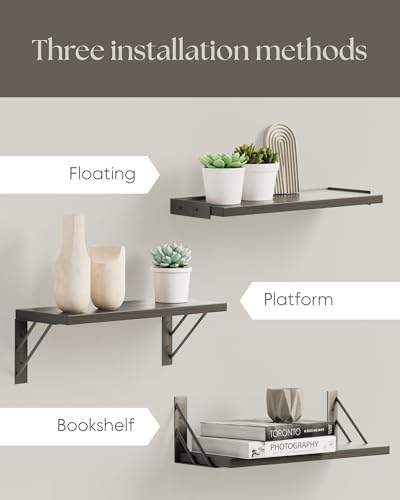 BAYKA Wall Mounted Floating Shelves, Wood Floating Wall Shelf for Books & Decor, Small Space-Saving Display & Organizer（
