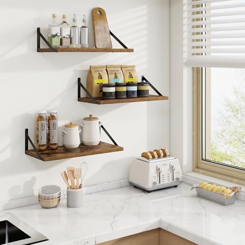 Axeman 20 Inch Floating Shelves, 10 Inch Deep Brown Wall Shelves Set of 2