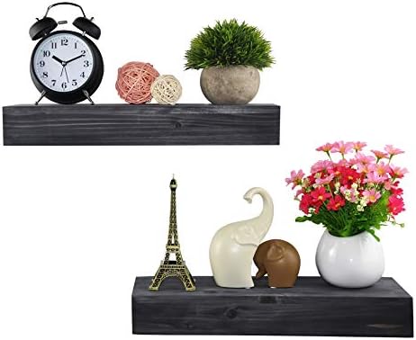 Rectangle Floating Shelves Set of 2 - Rustic Wood Weathered Grey - 16.5 inch Ledge for Storage and Trophy Display - Home