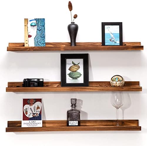 MBYD 36 Inch Floating Shelves for Wall Set of 3, Wall Mount Carbonized Black Picture Ledge Nursery Bookshelf for Bedroom