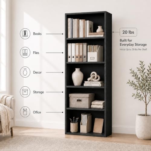 IULULU 53 Inch Tall Bookshelf, 5 Tier Bookcase with Open Storage Shelves