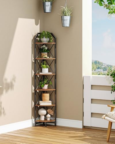 CHOEZON 6-Tier Corner Shelf, Industrial Corner Bookshelf, 71.2" Corner Storage Stand, Plant Stand Display Shelf, Corner 