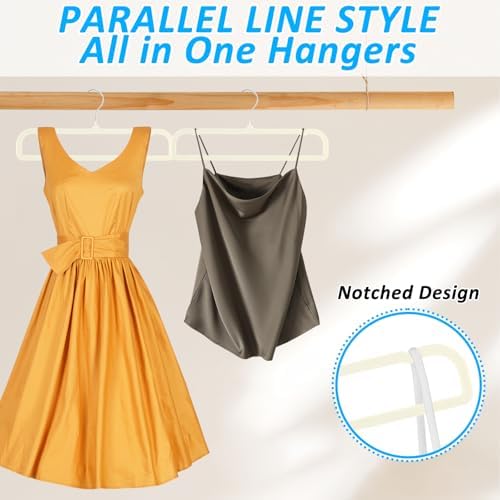Pants Hangers Non Slip, 30 Pack Velvet Hanger for Closet with 30 Hooks, Strong Durable Space Saving Slim Pants Hanger, Ultra Thin & Space Saving Flocked Hangers for Pants/Shirts/Shorts/Bra (Cream)