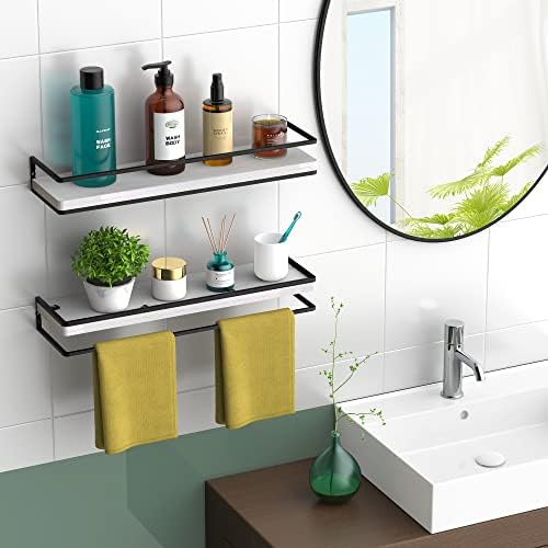 Meangood Floating Shelves Wall Mounted Set of 2, Rustic Wood Wall Storage Shelves for Bedroom,Living Room,Bathroom, Kitc